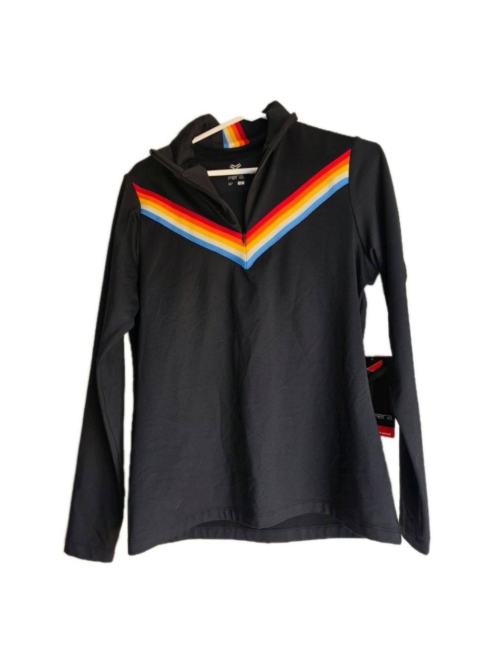 Fera Spectrum Black 1/4 Zip Ski Workout Color Stripped Mock Neck Top size L